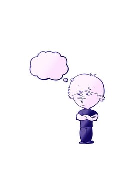 blinking radial lines animation of cartoon suspicious man with thought bubble