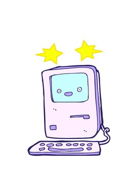spinning stars animation of cartoon of old computer