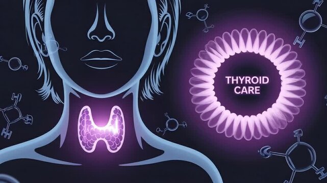 Thyroid Care and Human Anatomy:  A schematic illustration highlights the thyroid gland and its crucial role in human health. The medical graphic suggests health and wellbeing.