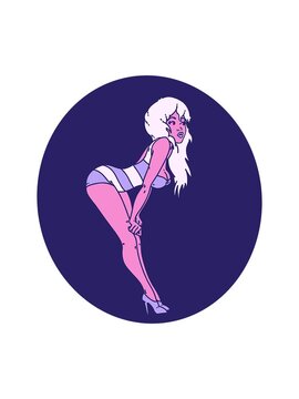attention grabbing animation of iconic tattoo style image of a pinup girl in swimming costume