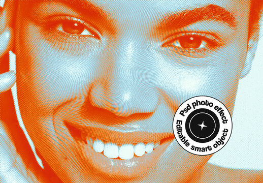 Orange Halftone Face Photo Effect