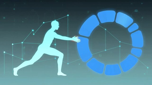Pushing Towards Progress: A dynamic illustration showing a figure actively pushing a circular chart, symbolizing the drive towards development and data-driven insights.