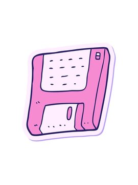 attention grabbing animation of sticker of a cartoon old computer disk