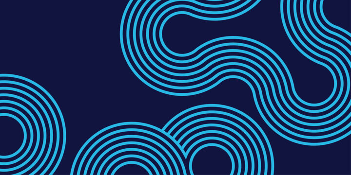 Abstract digital background featuring blue parallel flowing lines and curved geometric loops on a dark navy backdrop