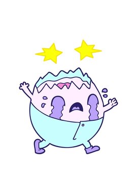 spinning stars animation of humpty dumpty cartoon egg man crying