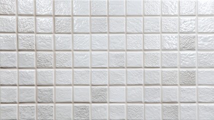 White mosaic ceramic tiles forming a regular square pattern with alternating glossy and textured finishes, providing a clean and contemporary background