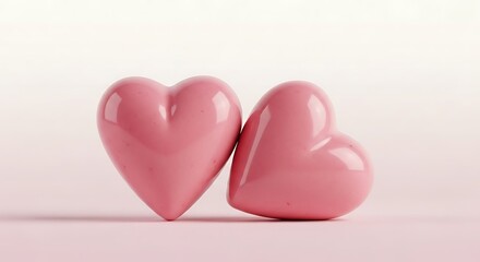 Fototapeta premium Two intertwined pink hearts on a soft background