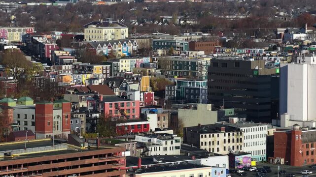 Aerial view of St John's Newfoundland Canada in November overlooking the water