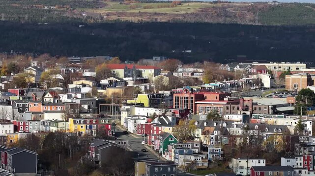 Aerial view of St John's Newfoundland Canada in November overlooking the water