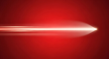 Abstract glowing red light streak or laser beam moving horizontally on a dark red gradient background, symbolizing speed, data transfer, or energy.