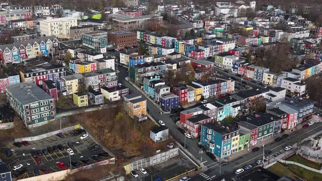 Aerial view of St John's Newfoundland Canada in November overlooking the water