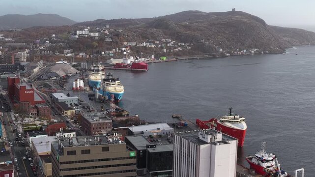 Aerial view of St John's Newfoundland Canada in November overlooking the water