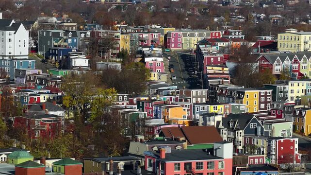 Aerial view of St John's Newfoundland Canada in November overlooking the water