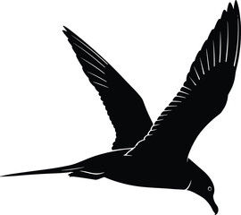 Obraz premium Flying bird silhouette vector illustration, in black and white minimalist style, isolated on white background, for wildlife and nature designs.