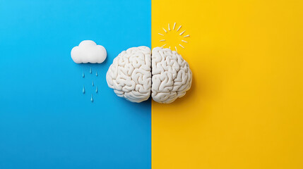 World Bipolar Day poster visualizing brain contrast emotional states awareness psychiatry psychology research education advocacy science balance through bold color symbolism campaign optimism