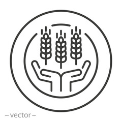 wheat on hands icon, grains of wheat conservation, logo line art, vector on white