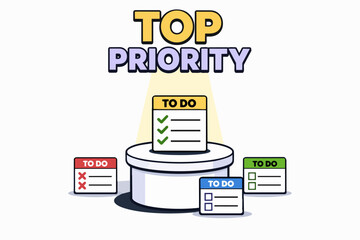 To do list priority board with spotlight pedestal and checklist cards