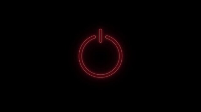 Red glowing Power button icon, power on , off button animation.