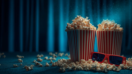 Vibrant cinema night scene filled with popcorn and movie magic