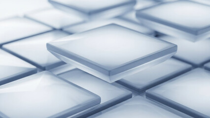 A close-up view of a stack of white square tiles with a slight gap between them