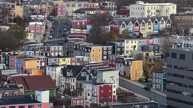 Aerial view of St John's Newfoundland Canada in November overlooking the water