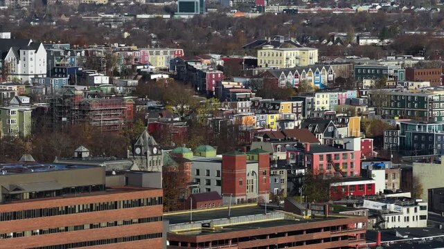 Aerial view of St John's Newfoundland Canada in November overlooking the water