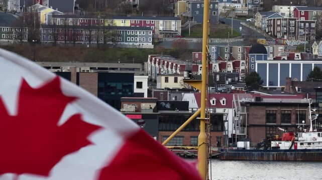 Aerial view of St John's Newfoundland Canada in November overlooking the water