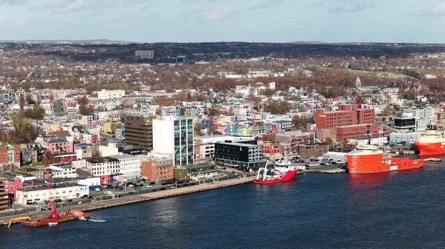 Aerial view of St John's Newfoundland Canada in November overlooking the water