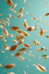 Fototapeta premium Floating Barley Grains Against Gradient Background in Abstract Composition