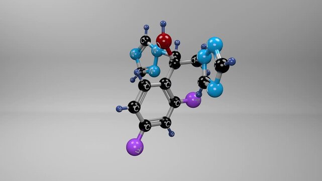 Difulcan molecule. Molecular structure of antifungal drug used to treat candidiasis and cryptococcal meningitis, effective against systemic and superficial fungal infections.