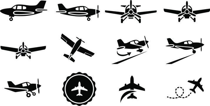 Single engine propeller airplanes vector. 