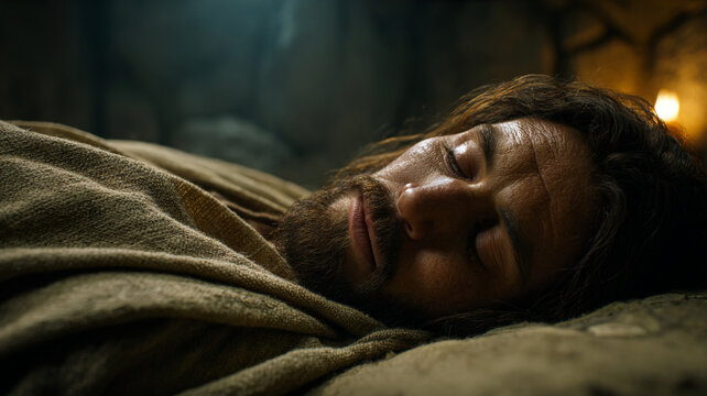 The biblical Christian concept. The anointing of Jesus with myrrh. The body of Jesus in the Holy sepulchre.