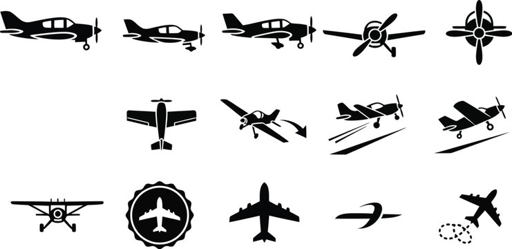 Single engine propeller airplanes vector. 