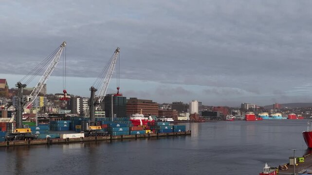 Aerial view of St John's Newfoundland Canada in November overlooking the water