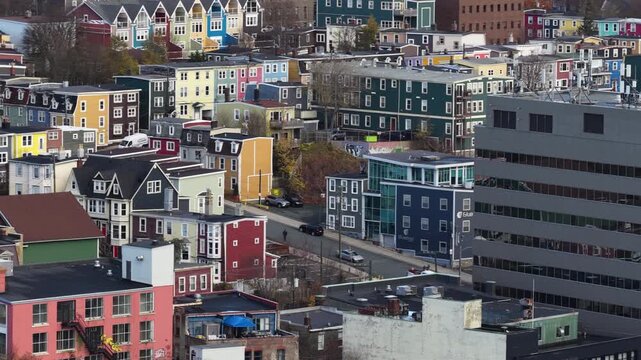 Aerial view of St John's Newfoundland Canada in November overlooking the water