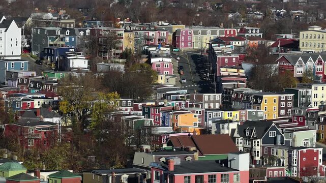 Aerial view of St John's Newfoundland Canada in November overlooking the water