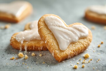 Heart-shaped cookies with icing on a gray surface  