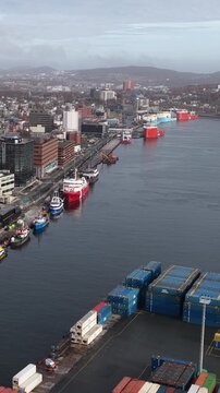 Aerial view of St John's Newfoundland Canada in November overlooking the water
