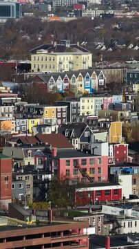 Aerial view of St John's Newfoundland Canada in November overlooking the water