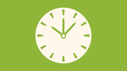 Clock Face Showing Ten Past One on Green Background.
