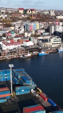 Aerial view of St John's Newfoundland Canada in November overlooking the water