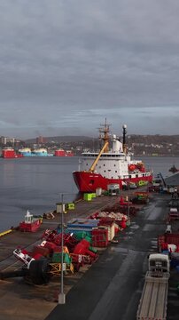 Aerial view of St John's Newfoundland Canada in November overlooking the water