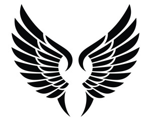 Obraz premium wings emblem silhouette illustration, symmetrical angel or phoenix wing symbol representing freedom power protection and strength for logo branding tattoo and modern graphic design use.