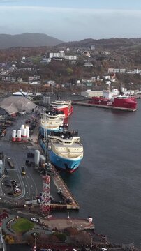 Aerial view of St John's Newfoundland Canada in November overlooking the water