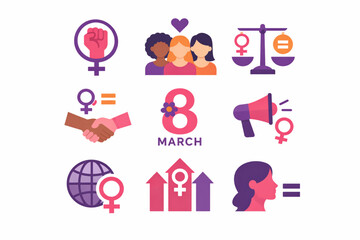 Fototapeta premium International Women’s Day women equality symbols icon set