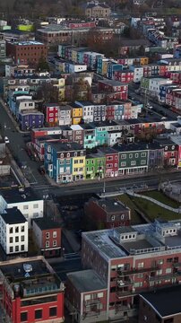 Aerial view of St John's Newfoundland Canada in November overlooking the water