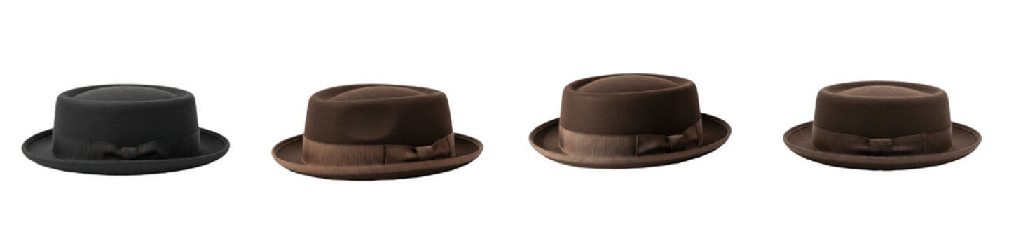 Vintage Men Hat Collection Isolated on White PNG Flat Cap Fedora Newsboy Cowboy Hat Beret Top Hat Bowler Beanie Baseball Cap Summer Straw Sun Hat Set Bundle