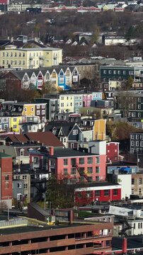 Aerial view of St John's Newfoundland Canada in November overlooking the water