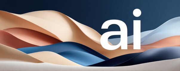 Abstract blue wave landscape with large AI letters symbolizing artificial intelligence and data visualization