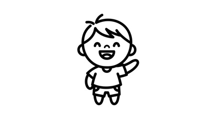 Cute cartoon boy waving hello with a smile.